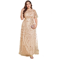 Grande taille Chic col rond paillettes broderie Patchwork robe évasée maille couleur impression élégante formelle femmes a-doublé robe de soirée