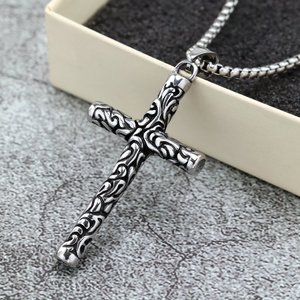 yunnique Retro Stainless Steel <b>Cross</b> Pendant For <b>Men</b> And Women Fashionable Double Sided Carved Design Jewelry Gift - Product Image 3