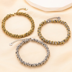 Pulsera de acero inoxidable de 6 mm, joyería de moda para mujer, oro y plata, dos tonos, cadena entrelazada, para uso diario. - Product Image 1