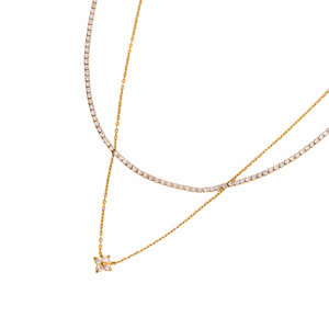 Collana J&D Jewelry con Catena Tennis Stratificata in Acciaio Inossidabile Placcato Oro 18K e Ciondolo a Fiore con Zirconi per Donne - Product Image 1