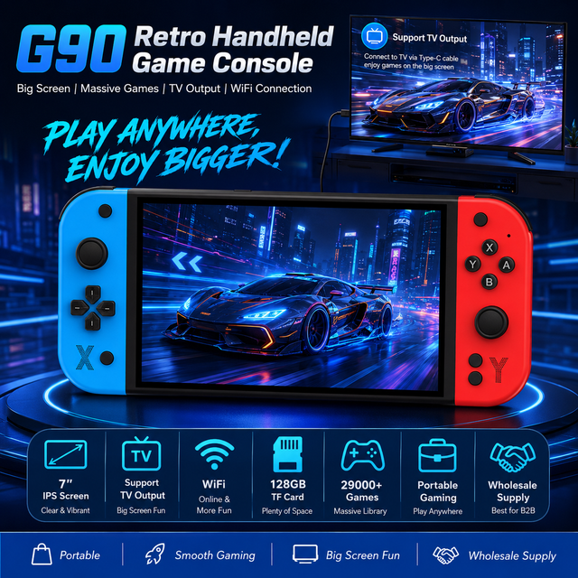 G90 Retro Handheld Game Console 7'' IPS Screen Support TV Output WiFi 128GB 29000+ Games Portable Video Game Console Wholesale