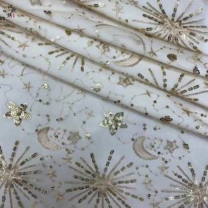 Tela iridiscentes de lentejuelas doradas 2025, accesorios africanos, tela celestial de malla de lentejuelas doradas para vestidos - Product Image 4