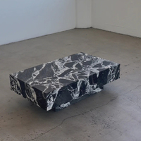 Table basse rectangulaire Cammy Stone Noir Grand Antique en marbre, socle bas, multifonctionnelle, mobilier de salon de luxe