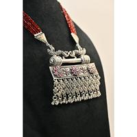 Ethnische tibetische Vintage-Halskette aus oxidiertem Silber mit Tevati-Anhänger, Zirkon-Blumenmuster, Fassung mit Zirkonia, Damenschmuck, Hochzeitsgeschenk