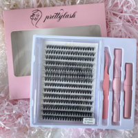 Kit de cils individuels faits main à faible MOQ, avec cartes de base personnalisées, segments pré-coupés, adhésif et scellant pour cils en grappe