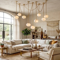Lustre de plafond moderne de luxe en laiton et marbre, luminaire suspendu design pour salon, hôtel, villa, lampe suspendue personnalisée en albâtre
