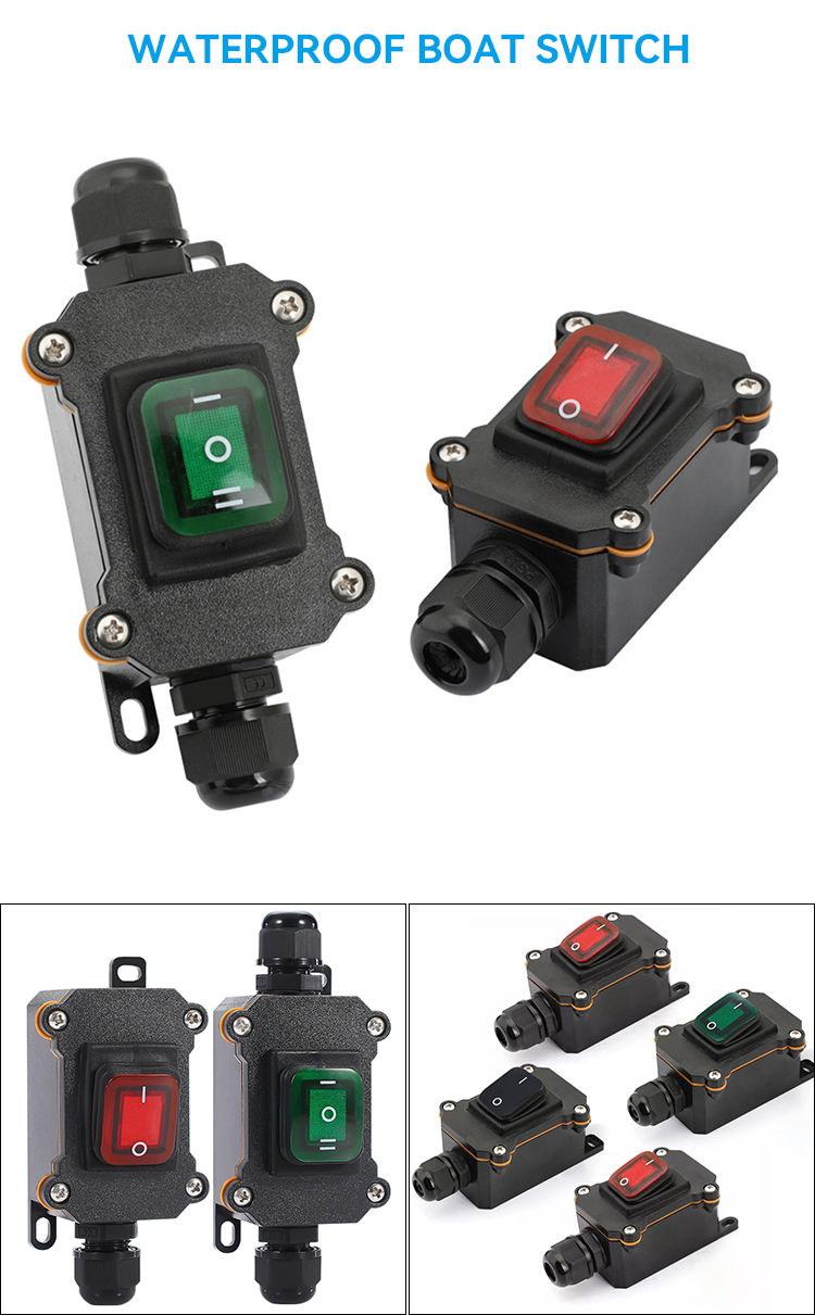 Outdoor Inline Cord Switch 16A/250V 20A/125V AC Waterproof Inline Rocker Switch with Red Light 4 Pin DPST Inline Power Switches