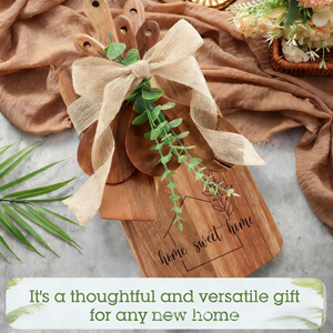 Ensemble de planches à découper en bois d'acacia rustique avec cuillères gravées « Home Sweet Home », plateau à charcuterie pour agent immobilier, cadeau de pendaison de crémaillère - Product Image 4
