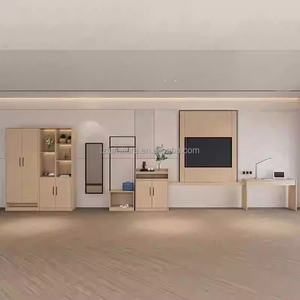 3 Star Hotel Project Modern Bedroom Furniture Set Economy Solid Wood Bed Frame Upholstered Headboard Nightstand TV Unit <b>Wardrobe</b> - Product Image 5