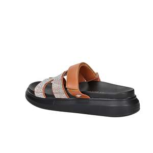Sandales plates en cuir pour femmes avec sangle en strass, semelle plateforme noire - Product Image 3