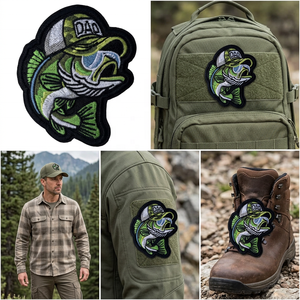 Patch brodé de poisson de pêcheur d'extérieur, motif lettre DAD, badge brodé thermocollant <span class=keywords><strong>à</strong></span> boucle et crochets pour sac <span class=keywords><strong>à</strong></span> dos et casquette de pêcheur - Product Image 2