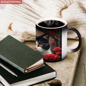 Heat Activated Magic Mug 11oz <b>Ceramic</b> Frosted Black Thanksgiving Day Gift <b>Cup</b> - Product Image 3