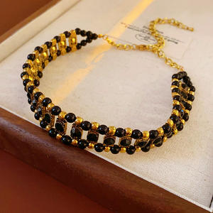 قلادة حجر عقيق أسود بوهيمي مطرز بالخرز من سبيكة مطلية بالذهب من حجر الراين قلادات قلادات كلاسيكية - Product Image 5