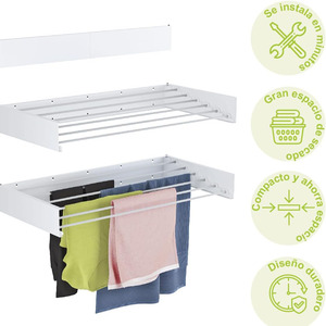 Tendedero de Ropa Plegable de Acero Inoxidable con 5 Varillas, Montado en la Pared, Oculto, para Lavandería - Product Image 5