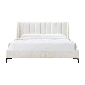 Nouveau lit rembourré à plateforme en velours blanc, taille King/<span class=keywords><strong>Queen</strong></span>, avec lamelles en bois, Support Boucle crème - Product Image 1