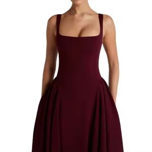 Vestido de Playa Midi para Mujer, Diseño Nuevo, Venta al por Mayor, Personalizable, Color Borgoña, Estilo Halter, Vestido de Verano - Product Image 3