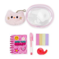 Set de Papelería Kawaii con Estuche de PVC, Cuaderno Bonito, Bolígrafo, Notas Adhesivas, Cinta Adhesiva y Llavero de Peluche, Regalo Escolar Creativo para Niñas