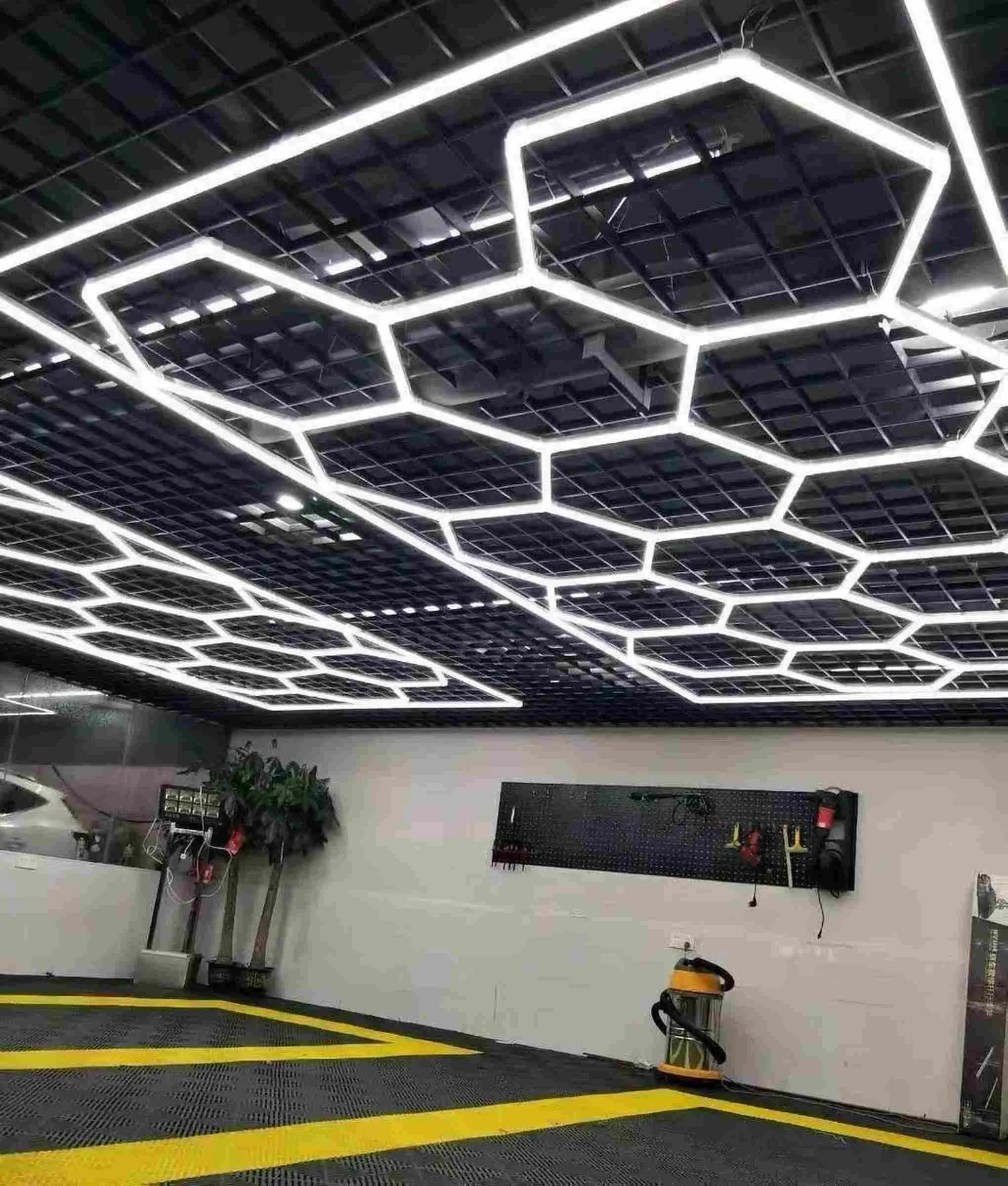 Luce per Garage a Led per Showroom illuminazione a soffitto a sospensione luce esagonale con dettagli Led a soffitto modulare per la casa esagonale lampade a Led per Garage