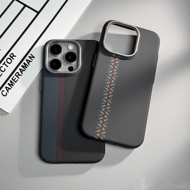 Carbon Fiber Magnetic Shockproof Crossbody Phone Case with Card Holder and Wireless Charging for 17 Pro Max 16 15 14