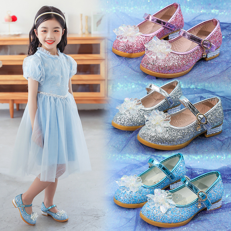 Новинка 2021, весенне-Осенняя обувь для девочек, туфли принцессы с блестками и стразами, обувь для учащихся, обувь на высоком каблуке для подиума
