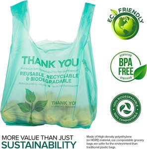 <b>Compostable</b> PLA PBAT T-Shirt <b>Bags</b> Eco Vest Handle Sustainable Shopping Bulk Container Supply Green Retail Chain - Product Image 5
