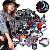 Patch brodé en gros à coudre ou thermocollant, motifs Crâne, Punk, Gothique, Squelette, Pirate, Panthère, Dés