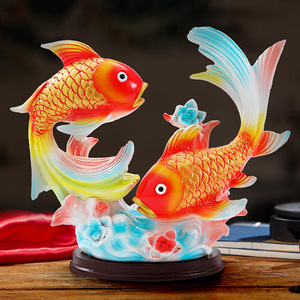 Koi Fish <b>Ornament</b> Resin Feng Shui Decor For Living Room Chinese New Year Gift - Product Image 1