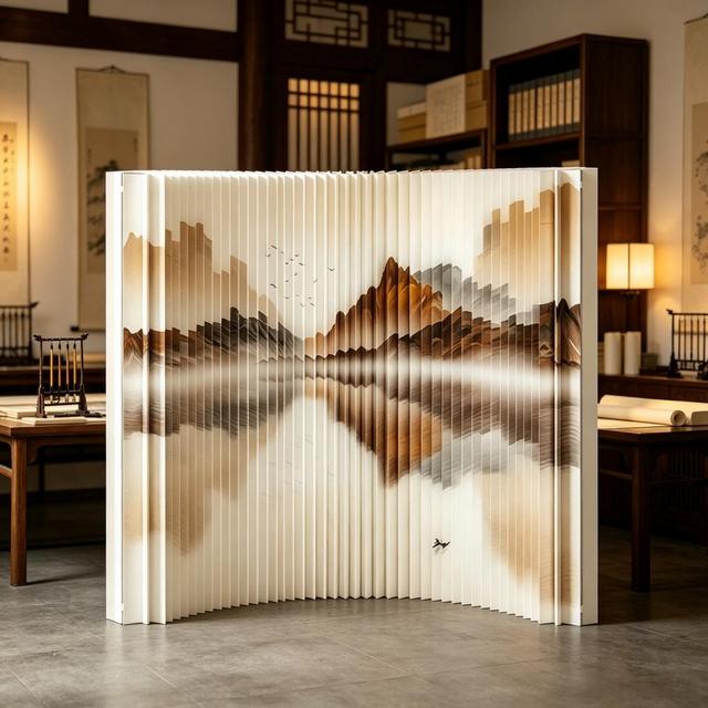 M991 Chinese Ink Painting Print Folding Room Divider Custom Color Paper Accordion Partition Screen Home Tea Room Office Decor