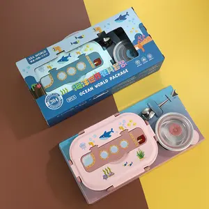 Seaygift Nouveaux enfants ensemble de vaisselle scolaire mignon 304 en acier inoxydable boîte à lunch ensemble-cadeau avec bol pratique boîtes à soupe alimentaire