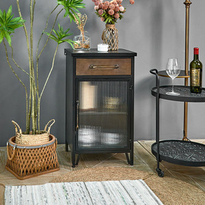 Mueble de Almacenamiento Metálico de Estilo Industrial Vintage de Nuevo Diseño para Sala de Estar Pequeña o Cocina, con Puerta de Vidrio - Product Image 4