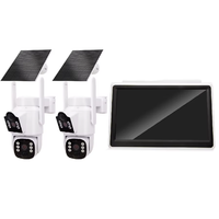 Kit de caméra de sécurité solaire WiFi à double objectif 4MP avec moniteur LCD 10,1 pouces, audio bidirectionnel, vision nocturne, panoramique/inclinaison et stockage sur carte SD