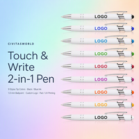 Stylo bille et stylet 2-en-1 en aluminium, encre noire et bleue 1,0 mm, logo personnalisé