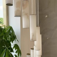 Lámpara Colgante Moderna Minimalista de Alabastro con LED en Espiral para Edificios Dúplex, Lámpara de Techo de Diseño para Escaleras de Hotel