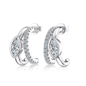 Pendientes de Plata de Ley 925 Dylam con Moissanita de 1.47ct para Mujer, Corte Marquesa, Doble Hilera, Joyería Fina - Product Image 1