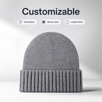 Bonnet tricoté unisexe personnalisé avec logo, bleu poussière, doux, côtelé, à revers, chaud pour l'hiver, style streetwear, pour l'extérieur
