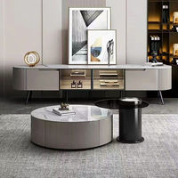 Mobilier de salon moderne et simple Combinaison de meuble TV et table basse en dalle de roche pour petite maison pour des installations faciles à la maison