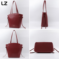 Sacs fourre-tout en cuir véritable LZ Private Label pour femmes, sacs bandoulière en cuir Nappa avec pompon, sac à main minimaliste noir en forme de seau