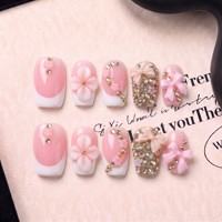 Ongles à presser en acrylique faits main, qualité salon, French 2.0, courbes carrées, couverture complète PMMA, 3D double embossage, 10 pièces