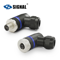 Connecteur coudé mâle/femelle M12 à codage F SIGNAL Aerospace, indice de protection IP68, plaqué or cuivre, verrouillage à vis, boîtier PA66+GF, alimentation