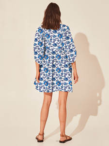 New Spring/Summe Vestido corto de flores fragmentadas con cuello en V y mangas acampanadas estampadas de alta calidad - Product Image 2