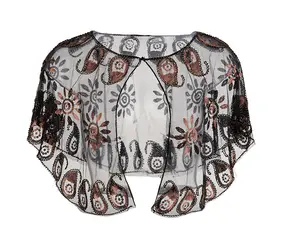 Женская винтажная шаль ecопарти 1920s, украшенная бисером, блестками, вечерняя накидка, болеро, Хлопушка, накидка