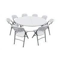 Table pliante en plastique HDPE blanc moulé par soufflage avec structure métallique, mobilier d'extérieur pour mariage, banquet, fête, événements en plein air