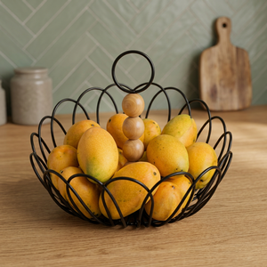 <b>Round</b> Metal Fruit <b>Basket</b> Iron <b>Storage</b> Container Kitchen Minimalist Durable Standing Type Single Tier Welded Design - Product Image 4