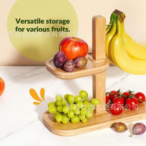 Wooden <b>Desktop</b> Fruit Rack 2 Tier Bamboo Storage Organizer For Kitchen Living Room - Product Image 1