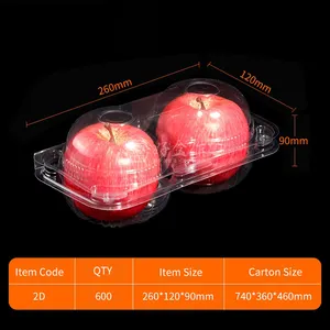 1 2 4 6 Cells Disposable PET Plastic Clamshell Box Packing Food Container Custom Fruit Clear Clamshell Apple Packaging Box