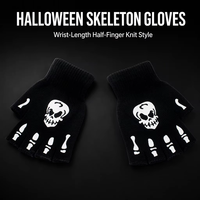 Mitaines de fête d'Halloween pas chères en gros, en forme de squelette, à demi-doigts, tricotées, écologiques, chaudes, respirantes, en acrylique/coton, lot de quatre