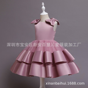 Vestido de satén para niños, corte en A, sin tirantes, color rojo, rosa champán, para niñas de las flores, Bh11 - Product Image 4