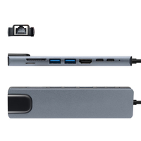 Hub Multiport Dock Station Tipe C Berkualitas Tinggi 8 in 1 dengan HDMI 4K, USB 3.0, RJ45, SD/TF, Adaptor Pengisian Daya USB-C PD, 8 Port USB C Hub