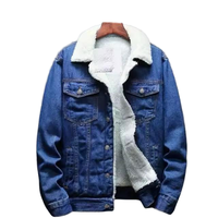 Blouson en jean pour homme style vintage, simple boutonnage, enduit, avec fourrure de mouton, réversible, motif brodé, grande taille 6XL, hiver