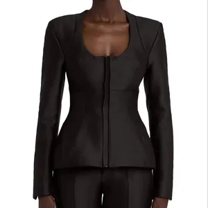 סדרת חורף 2024 בגדי נשים חדשים משרד לבוש רשמי אלגנטי צמר טוויד כסף פאייטים נצנצים בלייזרים לעסקים